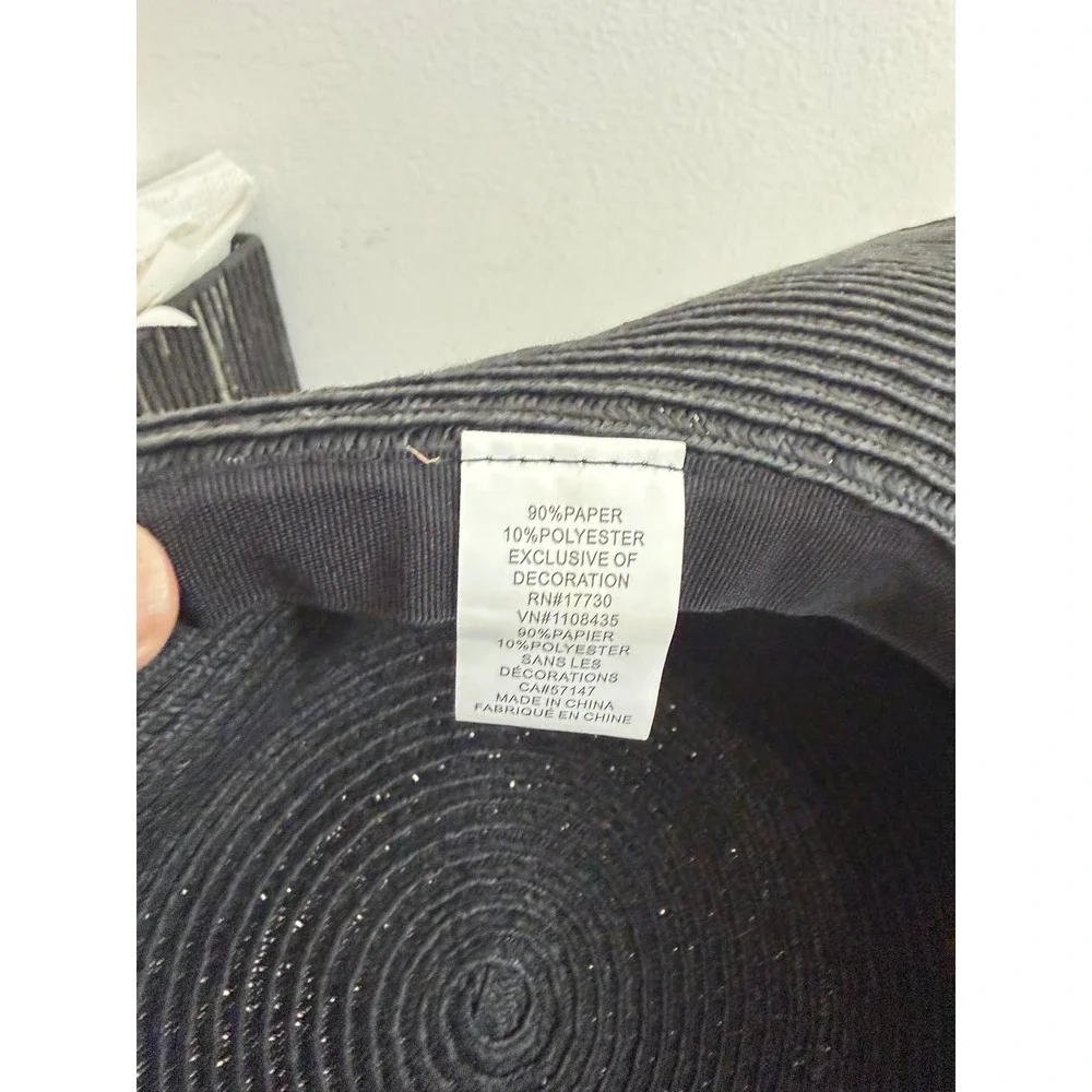 Black Wide Brim Sun Hat Paper Straw Floppy‎ Beach Hat with Ribbon Bow RN17730
